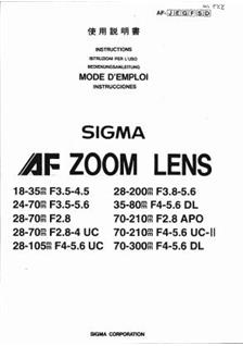Sigma 28-70/2.8-4 manual. Camera Instructions.